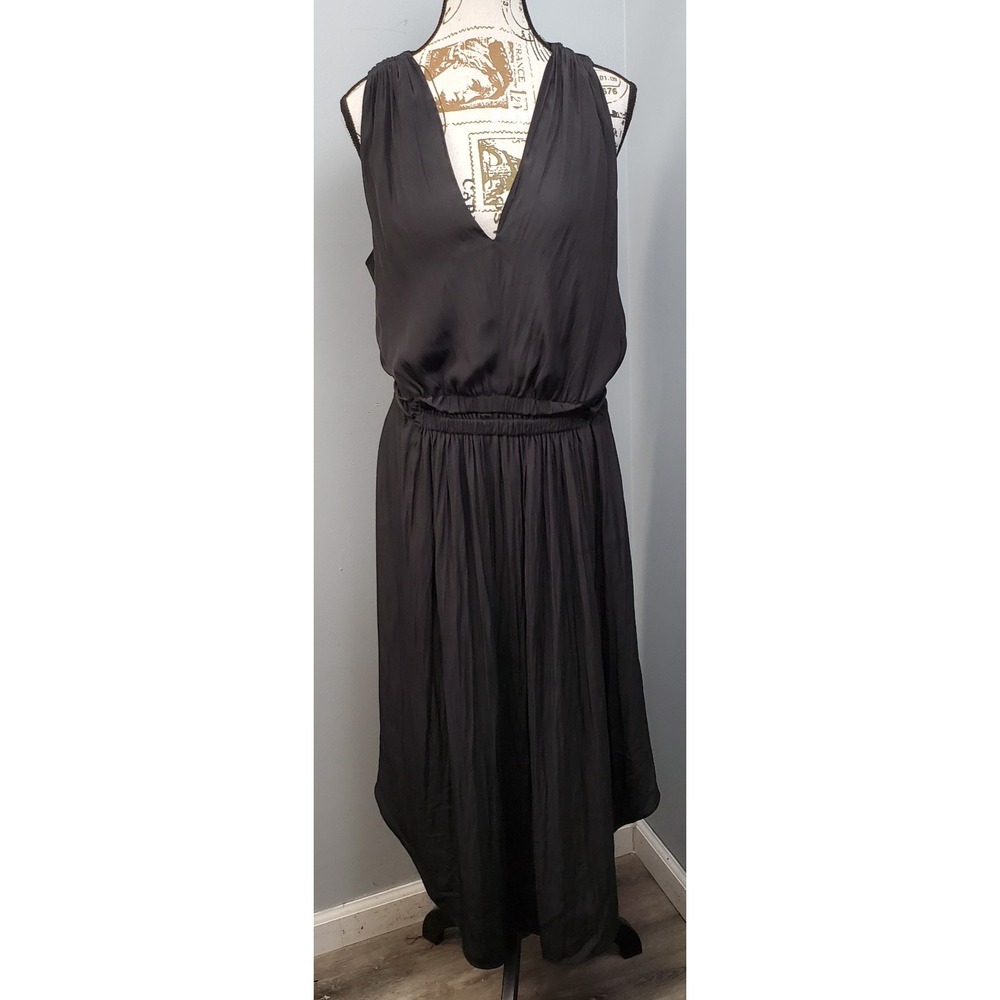 Ramy Brook Maxi Dress Women L Black Sleeveless V-Neck Keyhole Back Cinched Waist